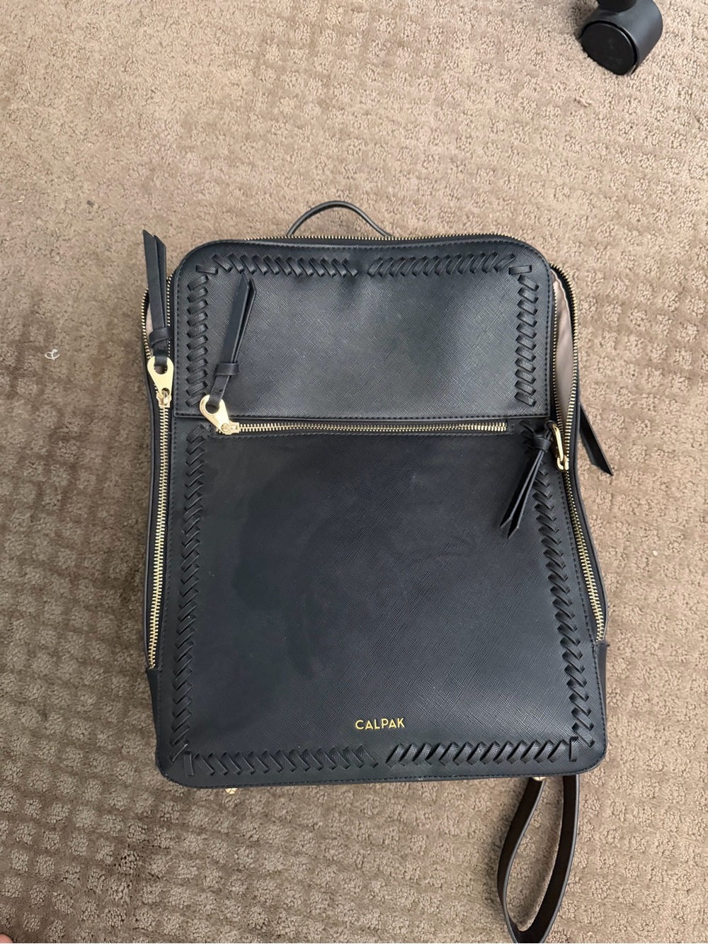 Calpak Black Leather Backpack Tote with Gold Hardware